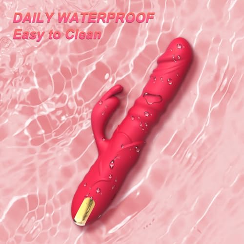 Image of Thrusting Rabbit Vibrator Sex Toys, G Spot Clitoral Vibrator Waterproof & Rechargeable Realistic Silicone Dildo Vibrator with 3 Thrusting & 10 Vibrating Modes, Rose Sex Toys for Women