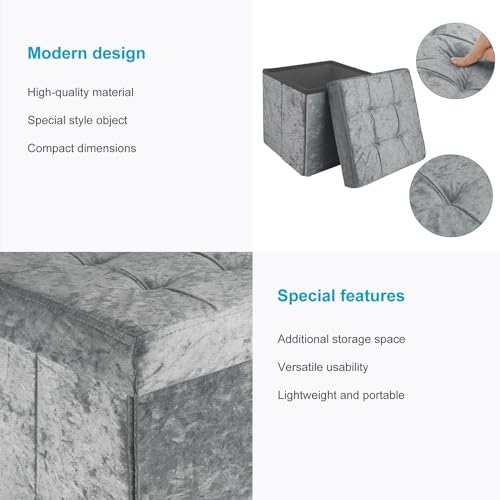 Sitzcube repose-pieds pliable en velours gris pour petits espaces
