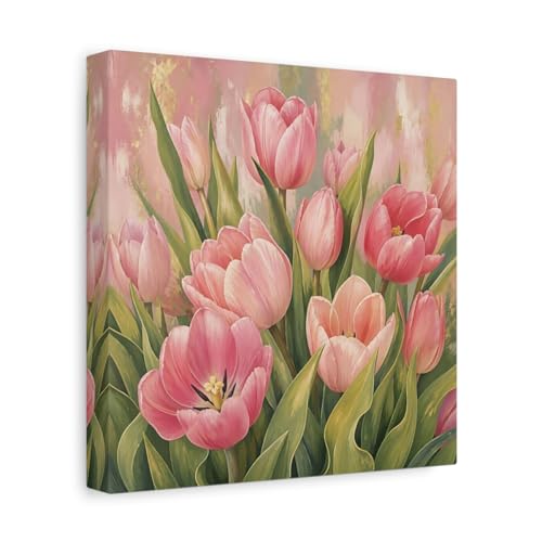 Tableau tulipes roses pour habiller un mur vide au-dessus du canapé
