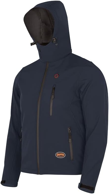 Pioneer Men's Heated Softshell Jacket - Water Resistant with Detachable Hood - Power Bank Not Included (Multiple Colors)