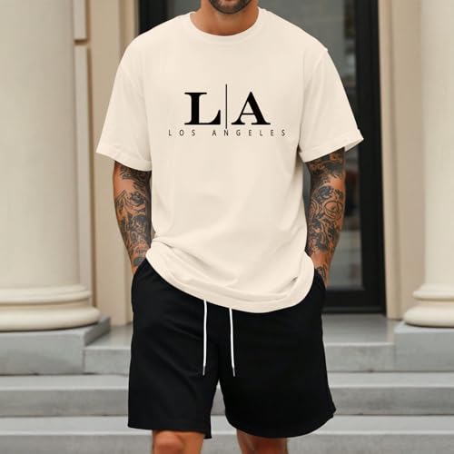Image of BeWithYou Oversized Graphic Tshirts for Men Vintage Los Angeles Letter Graphic Shirt Baggy Streetwear Tee Casual Cotton Tops