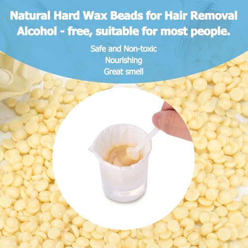 CoFashion Nose Wax Kit for Men Women, Nose Hair Removal Waxing Kit Eyebrows Ears Lips Facial Nose Hair Remover Wax with 50g Hard Wax Beads 20 Applicators 10 Paper Cups 8 Moustache Protectors & 1 Measuring Cup