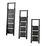 Taburete Plegable Negro, Resistente, con 4 peldaños, asa Cuadrada y Pedal Ancho Antideslizante. Ideal for el hogar.(Black,4 Step)