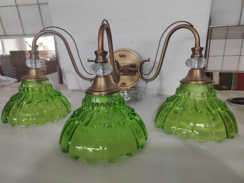 Rainzepher Vintage Bathroom Vanity Light, 3-Light Vanity Lighting Fixture with Green Glass Shades, Matte Antique Brass Finish Wall Mount Vanity Light Over Mirror for Bathroom Bedroom Living Room