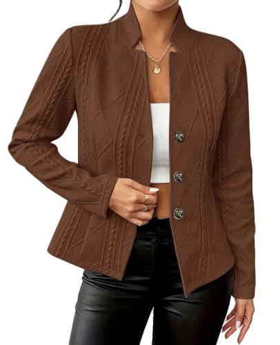 Image of MINTLIMIT Women's Blazer Long Sleeve Button Down Blazers Stand Collar Textured Business Casual Blazers Suit Jackets
