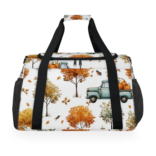 Kizmoglux Truck Pumpkin Tree Travel Duffel Bag Weekender Overnight Bags for Women Men Foldable Waterproof Tote Bag with Trolley Sleeve
