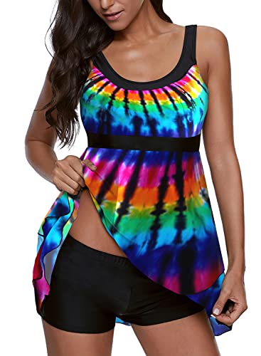 Reachme Womens Maternity Tankini Sets Sexy Two Pieces Pregnancy Swimsuits Ruffled Mesh Swimdress With Boyshorts(05 Tie Dye,Xl) #TOP3