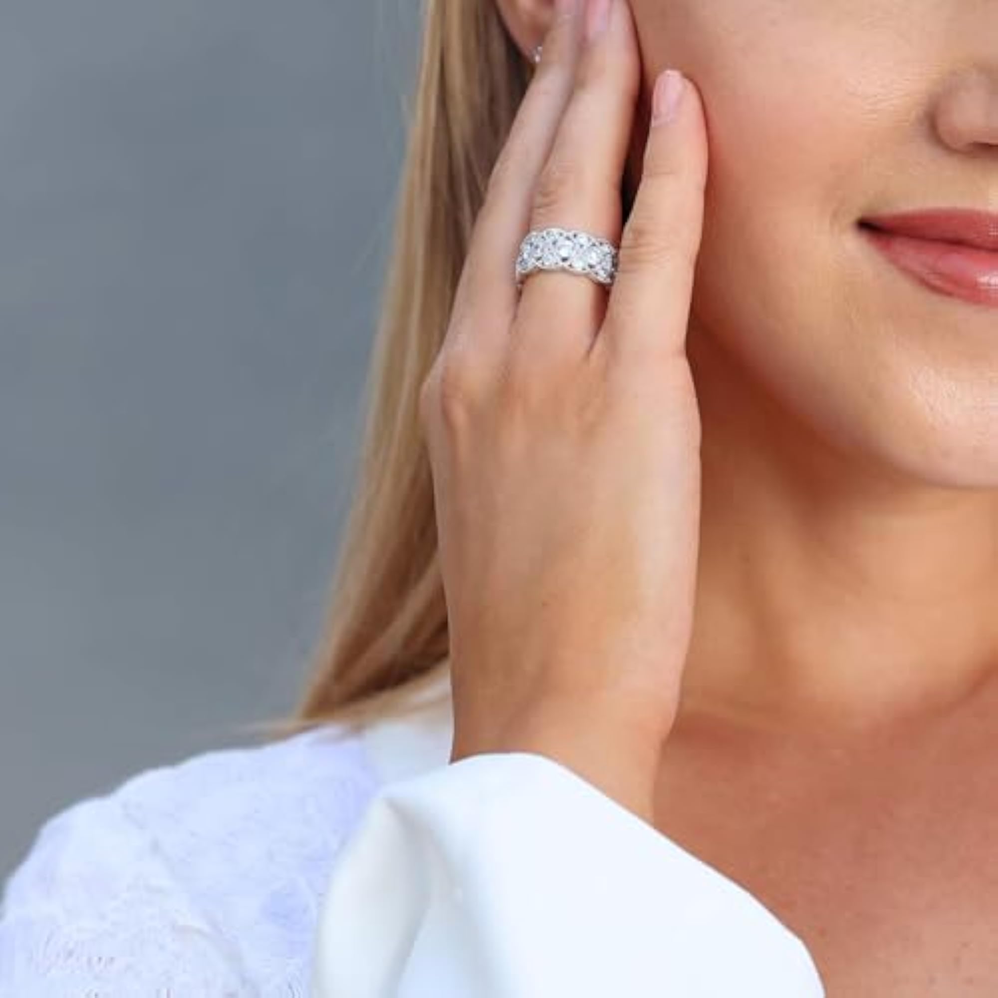 Women's Silver Plated Crystals Studded Fancy Ring, Contemporary Design