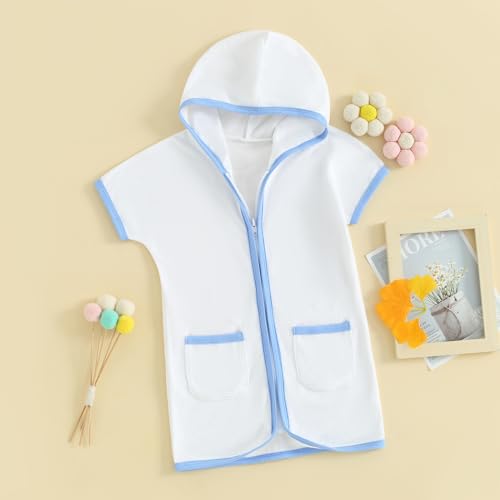 Image of Baby Girls Boys Terry Cloth Swim Cover Up Zip Up Hooded Bathing Suit Coverup Wraps Kid Summer Pool Beach Swimsuit