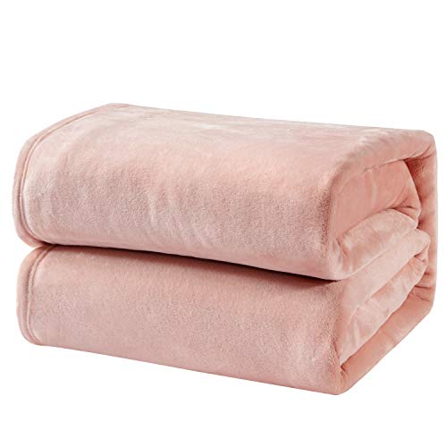 Bedsure Flannel Fleece Blanket Queen Size (90 x90 inch),Dusty Pink - Lightweight Blanket for Sofa, Couch, Bed, Camping, Travel - Super Soft Cozy Microfiber Blanket