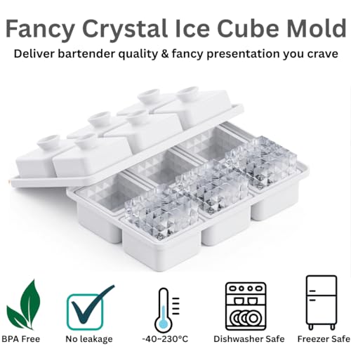 Image of Premium Large 3D Crystal Square Ice Cube Tray, Silicone Molds for Chilling Drinks, Chocolates, Juice, Jelly and Many More. (White)