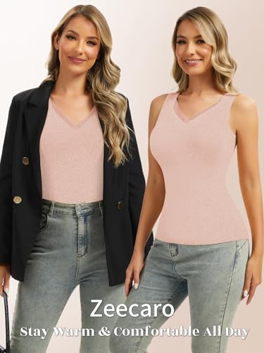Zeecaro Women Sleeveless Thermal Tank Top Cold Weather Warm Camisole V Neck - image 4