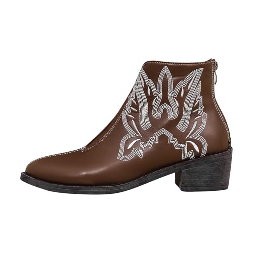 Scarpe da donna 2026 Ladies Comodi British Short Boots Solid Ricamo per Stile, Marrone, 38 EU