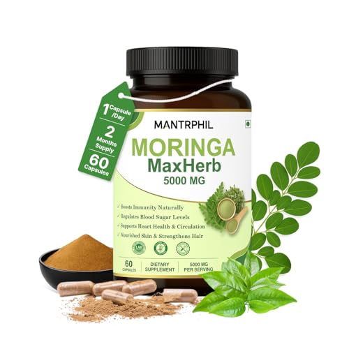 Moringa Capsules 5000mg - 2 -Month Supply | 60 High-Strength Moringa Capsules | Pure Potent Leaf Extract - No Additives | Vegan, Non-GMO & Lab-Tested