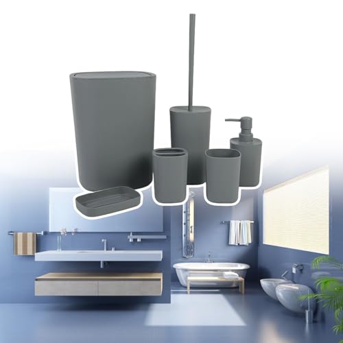 Kit rangement pour salle de bain gain de place : ensemble 6 pièces avec poubelle ergonomique