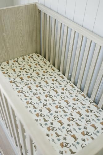 Image of Outlaw Cowboy Muslin Crib Sheet by Mebie Baby, Soft and Breathable Bed Sheets for Babies, Modern Neutral Bedding for Cribs, Standard Crib Mattress Fitted Sheet, Great for Boy or Girl Room