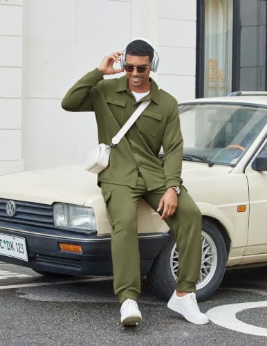 COOFANDY Men Outfits 2 Piece Sweatsuit Jogging Suits, Army Green, Medium - image 3