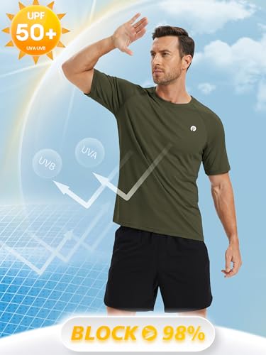 Image of PINSPARK Workout Shirts for Men UPF 50+ Quick Dry Athletic Gym Tee Shirts Mens Short Sleeve Running Cooling Swimming T-Shirt