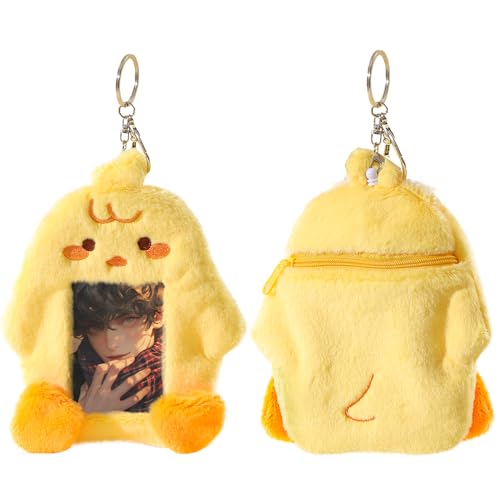Porte-carte photo en peluche canard jaune un cadeau mignon pour protégez vos badges et AirPods