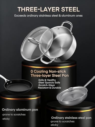 15 PCS Saucepan Set, Uncoated 3PLY Stainless Steel Cookware Set with Steamer Insert, Stainless Steel Cookware Set Suitable for All Hob Types, PFOA, PFOS Free - Image 5