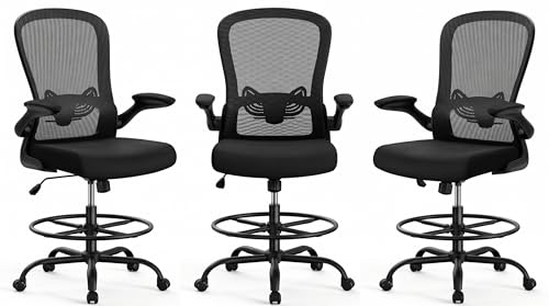 Image of ErGear Drafting Chair, Standing Desk Chair with Flip-Up Armrests, High Desk Chair Adjustable Height, Ergonomic Tall Office Chair with Lumbar Support and Adjustable Footrest Ring,3 Pack