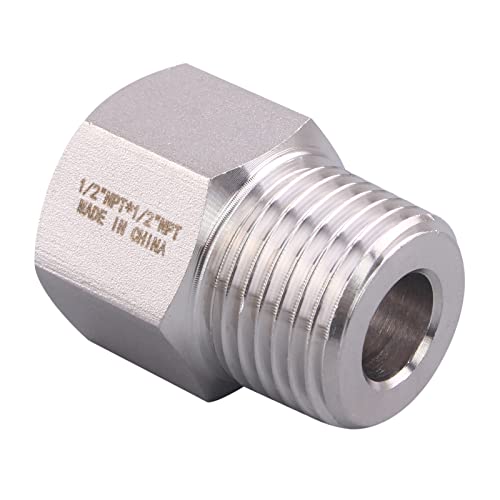 Image of Forged Reducer Adapter Fitting - Stainless Steel 304 Reducing Pipe Connector, 1 /2 inch NPT Female x 1 /2 inch NPT Male (pack of 5)