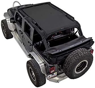SPIDERWEBSHADE Compatible with Jeep Wrangler Mesh Shade Top Sunshade UV Protection Accessory USA Made for Your JKU 4-Door (2007-2018) in Black