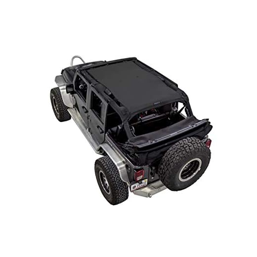 SPIDERWEBSHADE Compatible with Jeep Wrangler Mesh Shade Top Sunshade UV Protection Accessory USA Made for Your JKU 4-Door (2007-2018) in Black