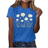 Camisetas Manga Corta Mujer,Camiseta Mujer con Estampado de Flores Básico Cuello Redondo Blusa Holgado Cómodo Top T-Shirt Casual Camiseta Deporte Ligera Básico Diario tee Ropa Verano Rebajas