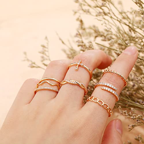 Honsny 14K Gold Plated Stacking Rings Set For Women, Stackable Knuckle Rings Thin Dainty Silver Rings For Teen Girls Wedding Eternity Band Simple Rose Gold Ring Set Size 4-11 #TOP3