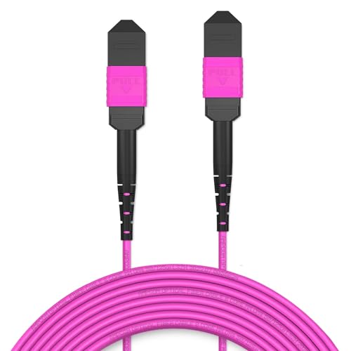 AMPCOM MPO to MPO Trunk Cable 50/125μm Multimode OM4 (8 Fiber, MPO to MPO Female, Type B, LSZH/Riser, UPC, Magenta) 40m (131ft)