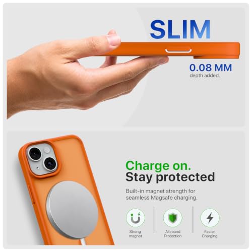 Image of Pikkme Back Cover for iPhone 15 | Mag-Safe Compatible | Smoke Frosted Transparent Matte Finish | Hard PC + Soft TPU | Shockproof | Raised Camera Protection Bumper Case (Orange Smoke Mag-Safe)