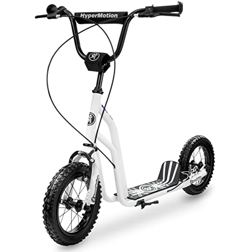 HyperMotion Trottinette Viva 12 pour Enfants et Adolescents Jusqu'à 50 KG Cadre Acier Massif 2 Freins Hauteur Réglable 78 à 85 CM Roues gonflables 30 CM - Blanche