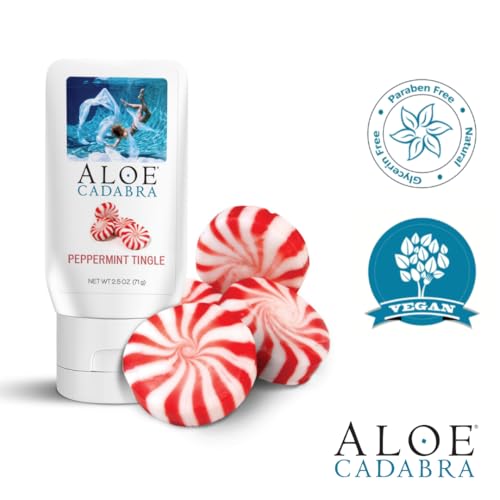 Image of Aloe Cadabra Flavored Personal Lubricant and Vaginal Moisturizer, Organic Edible Aloe Lube for Men, Women and Couples, Non-Staining, pH Balanced, Toy Compatible (Peppermint, 2.5 Ounces, 1 Pack)