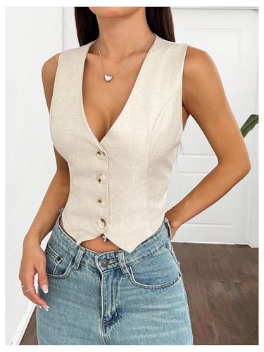 SOLY HUX Women's Sleeveless Blazer Vest V Neck Button Down Crop Vest Tops Work Casual Waistcoat3