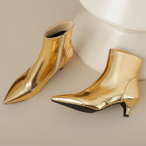 DINTAHA Shiny Metallic Glitter Boots for Women,Dress Boots Low Heel Kitten Heel Pointy Toe Ankle Boots Silver,Gold4