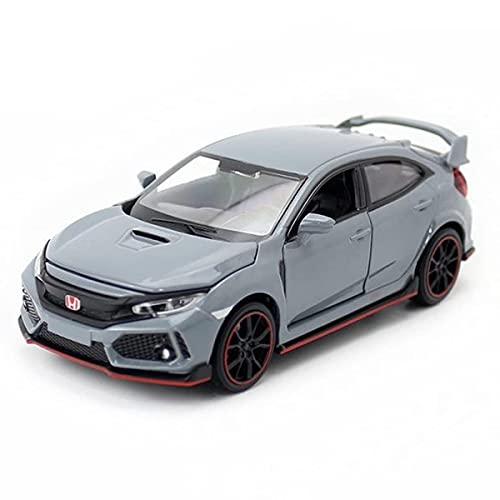 Civic Type R Toy Car Hatchback Sports Diecast Model Car 1/32 Scale Metal Pull Back Friction Powered Vehicles Doors Open Light Sound Alloy Casting Toys For Boys Kids Adults Birthday Gifts, Cement Grey #TOP6