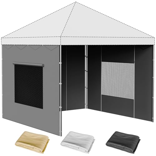 10x10 Canopy Sidewalls, 3Pcs Canopy Sidewalls 10x10 with Mesh Roll-up Windows, UV Protection, Waterproof, Canopy Tent Accessories (Grey, 3 Pcs with 2 Windows)
