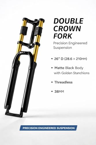 Image of Furix Double Crown Suspension Fork for 26 inch MTB, Matte Black with Golden Stanchions, Threadless, 38MM, 28.6x210MM Steerer