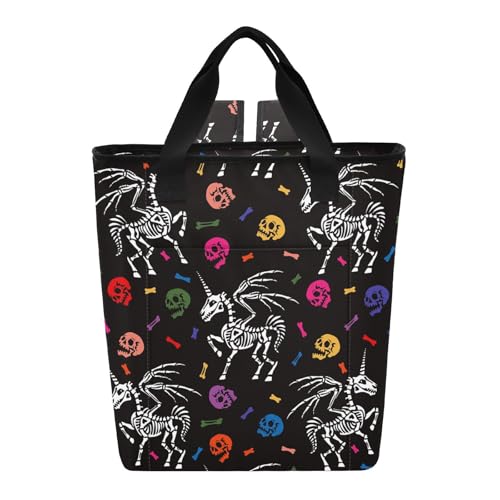 Kjovgcb Backpack Cooler Lunchbox Bag, Thermal Insulated EVA Inner Layer Lunch Meal Picnic Bag with Handles 13.8x5.98x16.5in Print Pegasus Skeleton with Horn Human Head Skulls Colorful