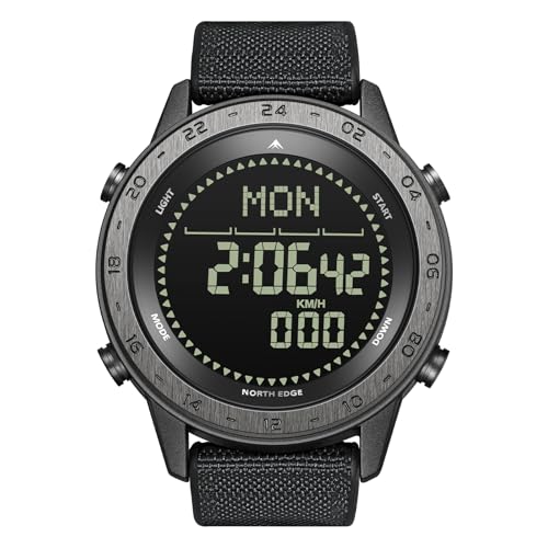 NORTH EDGE Reloj de pulsera digital deportivo para hombre, con fecha, cronógrafo y brújula, resistente al agua, 50 m, reloj de diseño casual, con iluminación EL y podómetro, correa de silicona de