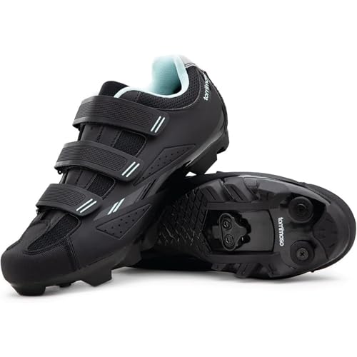 Tommaso Terra 100 SPD Mountain Bike Shoes for Women, Ready-to-Ride Cycling Shoes for Women with Pre-Installed SPD Cleats, Works with Most MTB,Gravel and Trek Bikes—Velcro—Teal—Size 10.5US—42EU