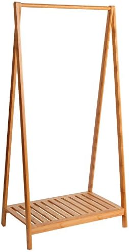 eSituro Clothes Rail Bamboo Natural Stand Coat Rack with Shoe Rack, Wardrobe for Bedroom SGR0018