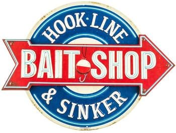 Fishing Sign Nautical Decor Hook Line and Sinker Bait Shop Metal Sign