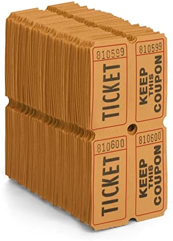 50/50 Double Raffle Tickets - Orange - 100 Ticket Count Per Pack - Easy Tear Away Stubs for Contact Info - Raffle Drum Tickets for Drinks, Carnival, Chinese Auction, Events