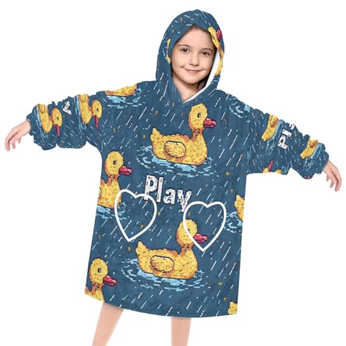 Wearable Blanket Hoodie for Kids, Riverine Duck Fleece Sweatshirt Blanket Oversized Blanket Sweatshirt with Pocket Flannel Warm Hooded Blanket 6-10 Year Old Girl Boy Gift, One Size