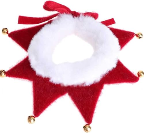 Hundehalstuch Weihnachten, Hundehalsband Weihnachten mit 6 Glöckchen, Verstellbare Katze Hunde Schal, Plüsch Haustier Kostüm Zubehör, Hund Katze Welpen Kätzchen (Rot, L)