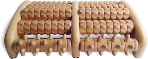 TheraFlow Holz Fußmassageroller mit Reflexzonenkarte