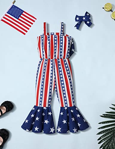 Donwen 4Th Of July Toddler Girl Outfit 2-3T Romper Outfits Kids Red Stars Stripes Bow Tie American Flag Patriotic Sleeveless Fourth Of July Toddler Girl Outfit #TOP3