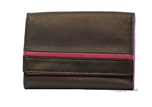 RFID Blocking Womens Leather Flap Wallet (Storm w/Chianti Interior)